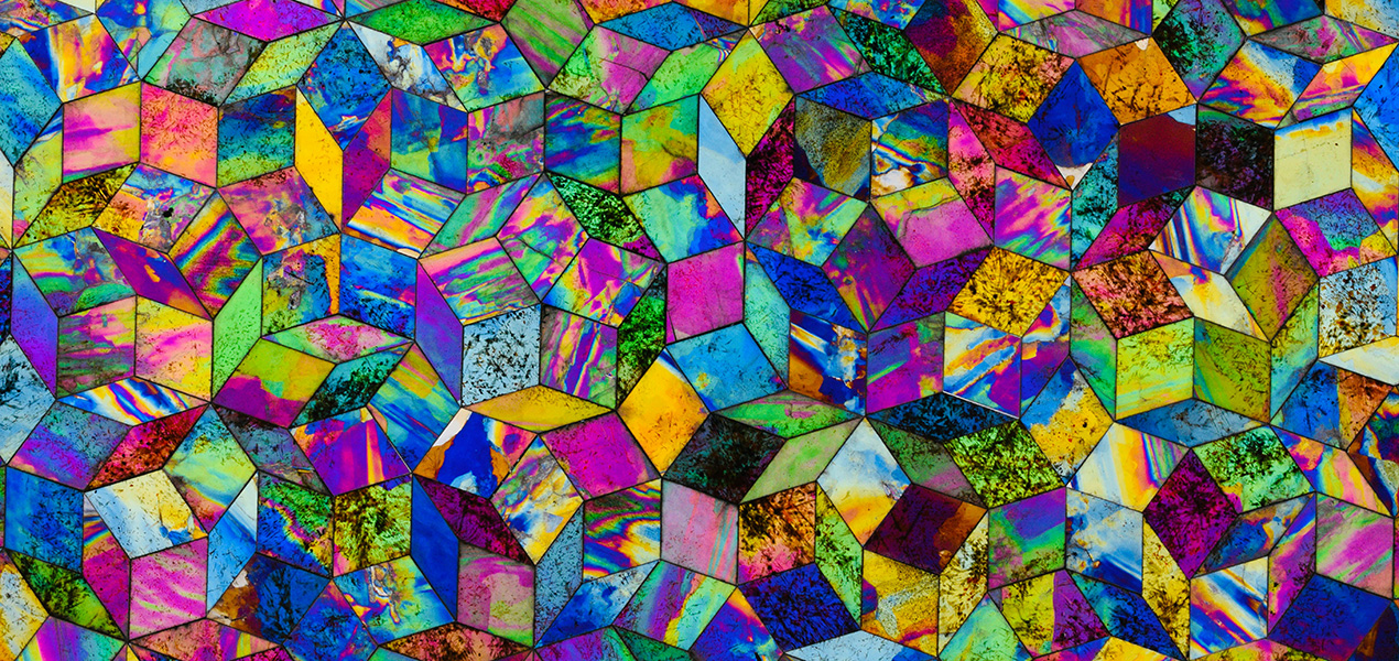 Multi coloured mosaic glass window.