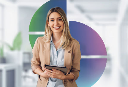 Woman smiling holding tablet