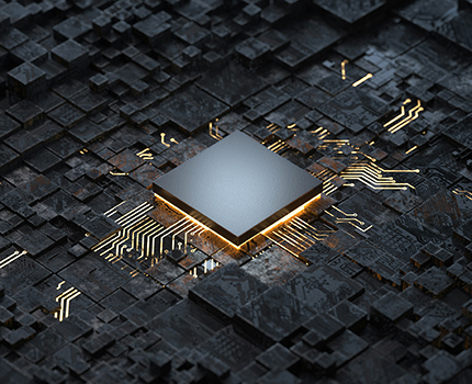 Close up of a computer chip in a circuit board.