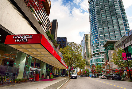 The exterior of the Pinnacle Hotel Harbourfront Hotel in Vancouver