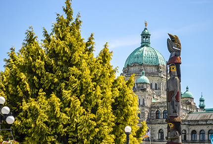 A totem outside the British Columbia parliament building in Victoria.