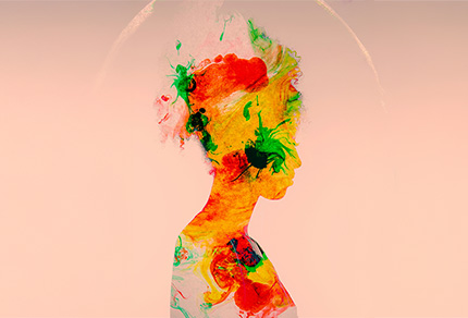An abstract painting of a woman in profile.