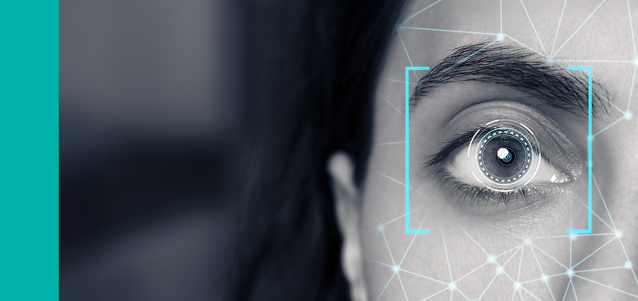 Close up of a person's face being retinal scanned.