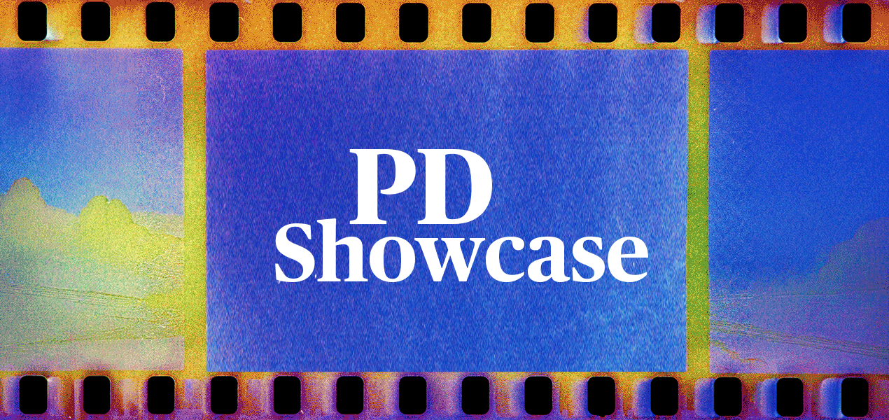 Vintage film reel with "PD Showcase" in the centre.
