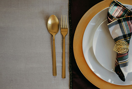 A formal dinner place setting. 